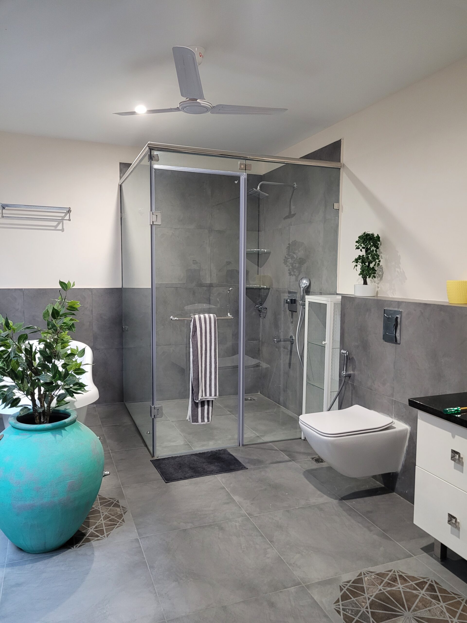 L type Shower glass partition with open able Door