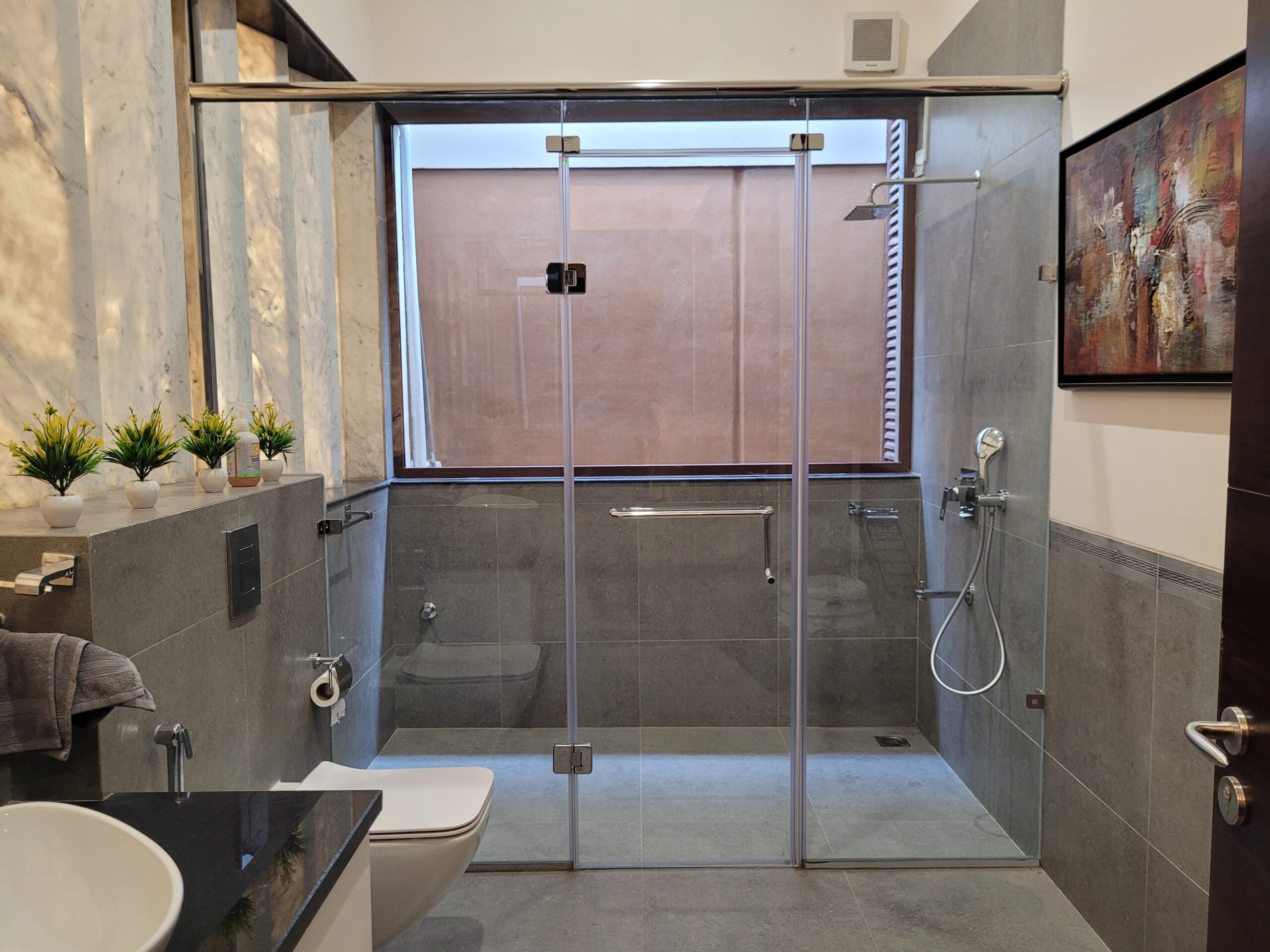 shower glass partition with open able door